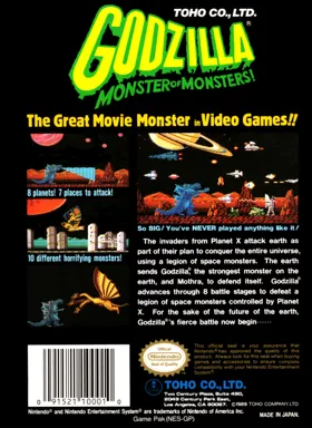 Godzilla - Monster of Monsters! (USA) box cover back